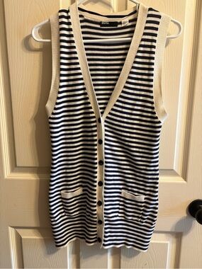 BDG Black & White Striped Sleeveless Button Vest